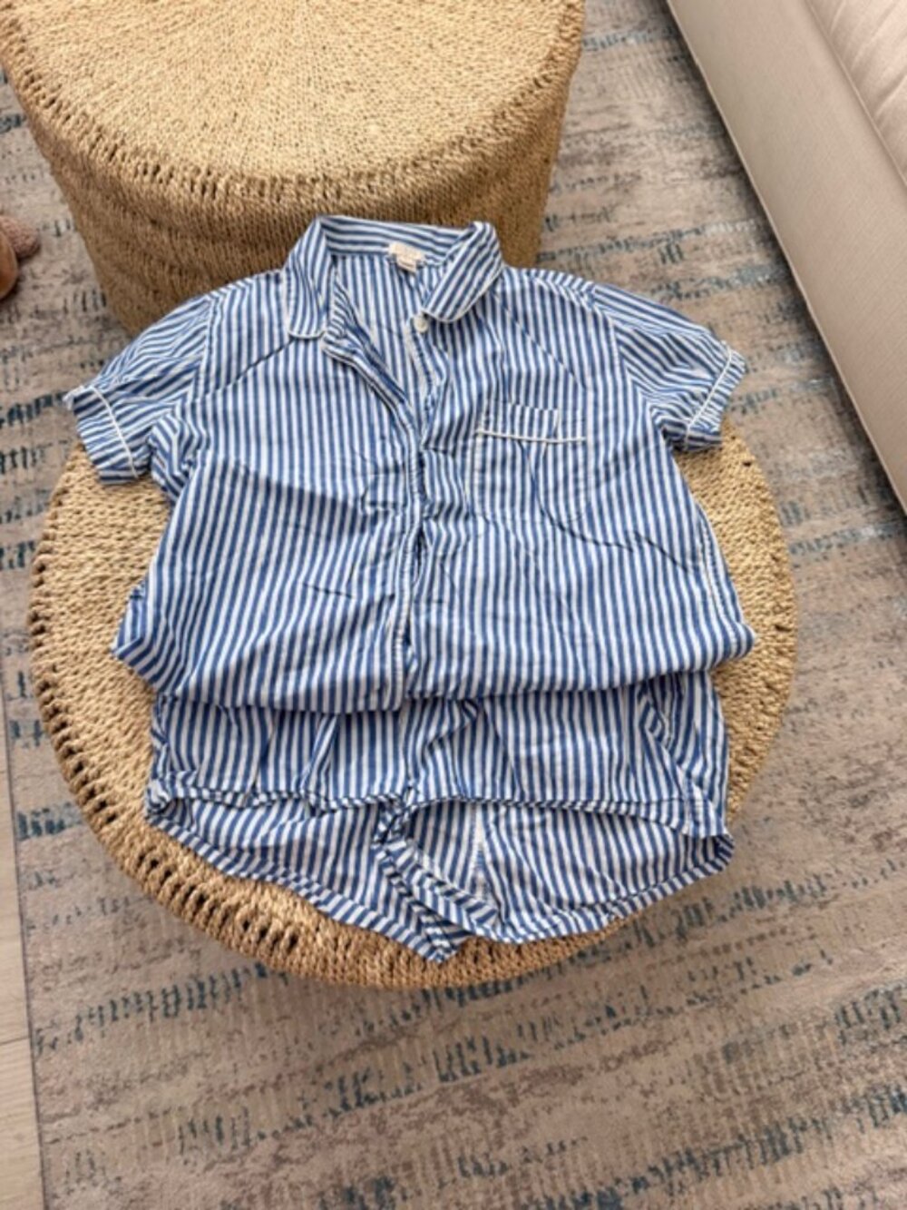 J. Crew Blue and White Striped Short Sleeve Pajama Set with matching shorts, S